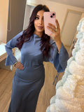 Abaya bleue satinée – Dos croisé à nouer