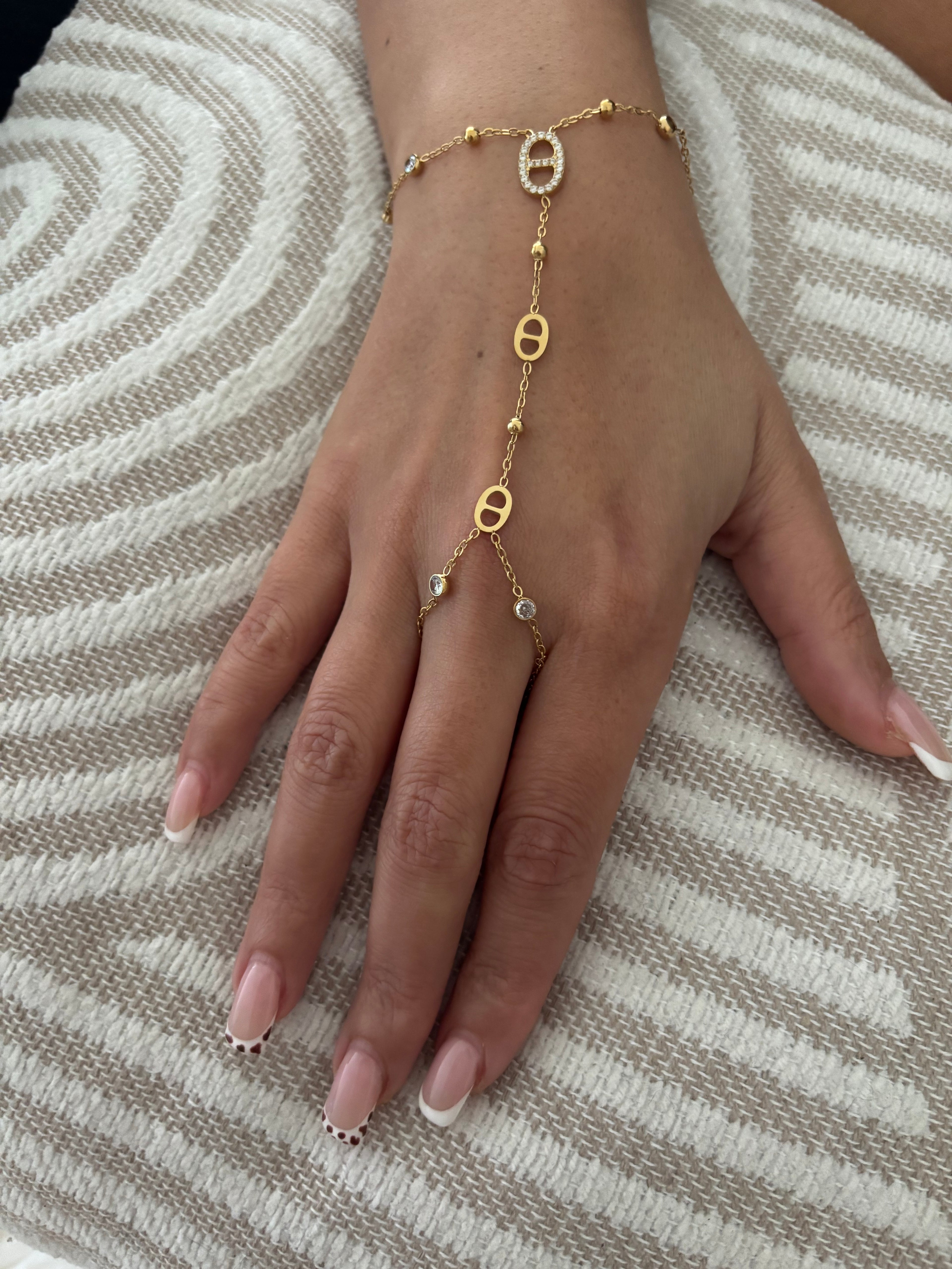 Jade – Bague-Bracelet Dorée