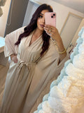 Abaya beige à motifs - taille ajustable