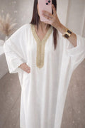 Abaya Lina- blanche  élégante brodée dorée